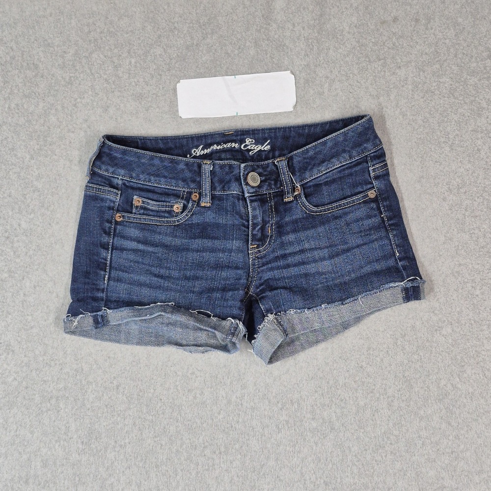 American Eagle Women Shorts 0 Blue Denim Embroidered Cutoff Shorts